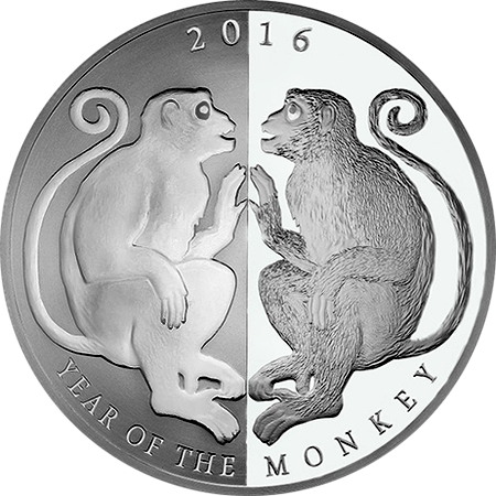 Обезьяна у зеркала монета серебро год обезьяны