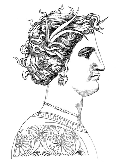 профиль античной богини рисунок пером
