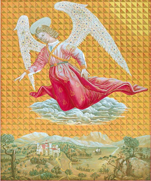 Ангел хранитель летит над городом картина акрилом